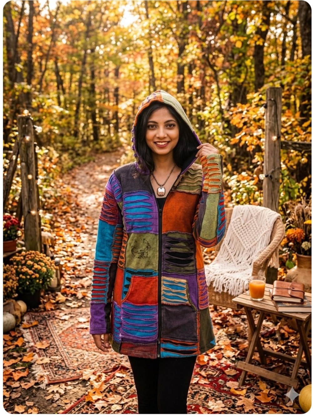Handcrafted The ARK- Boho Patchwork VTG HoodyJacket-Made in Nepal EUCSz L Artsy